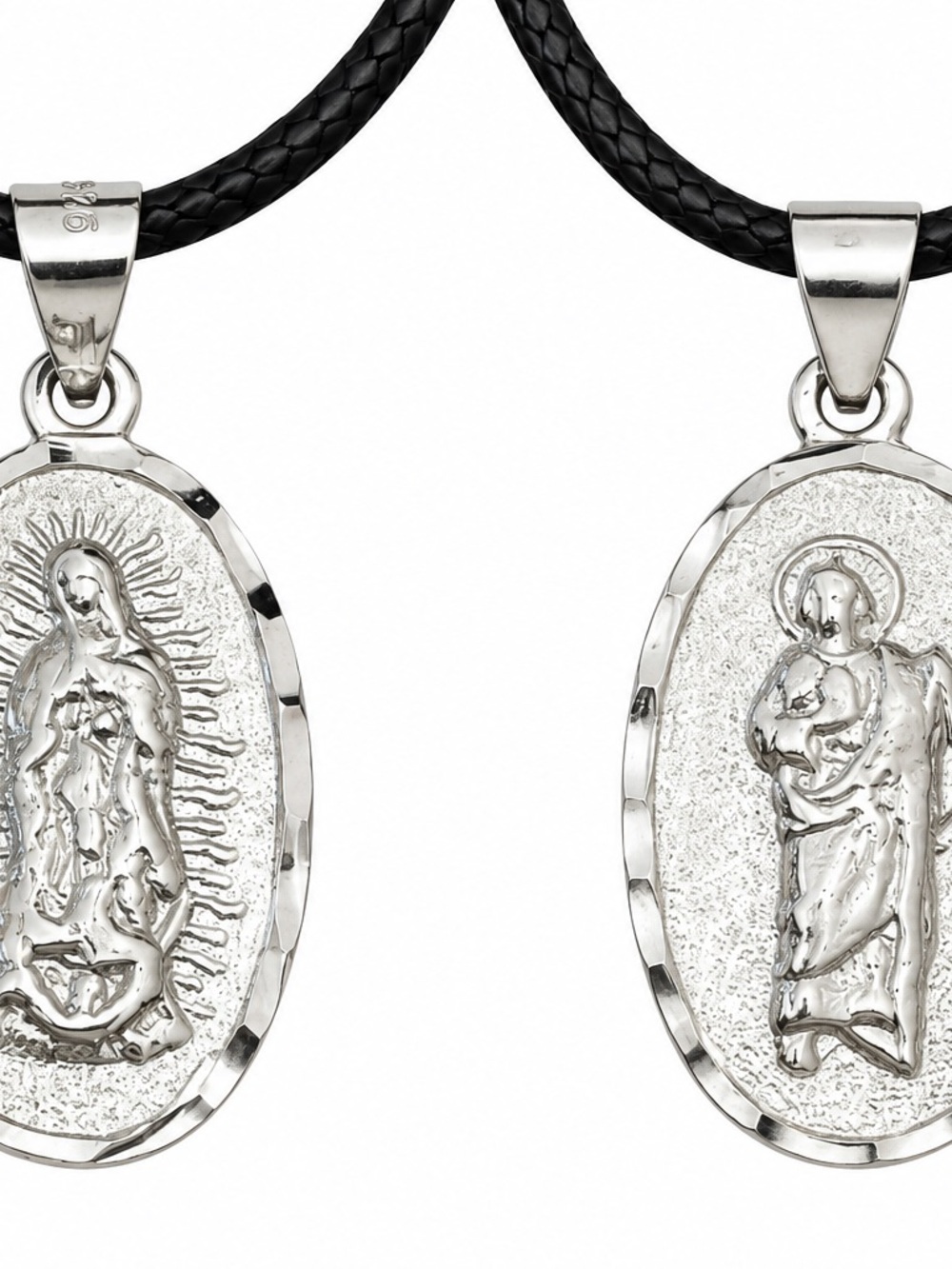 Double sided Saint Jude Guadalupe sterling silver pendant